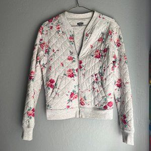 Aerie Quilted Fleece Printed Bomber Jacket Heather Grey